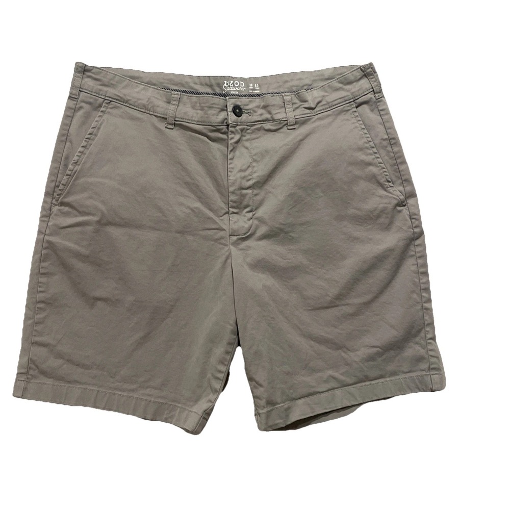 Izod Saltwater‎ STRETCH 38x9.5 GRAY Classic Cotton Shorts Mens EUC Fast Shipping